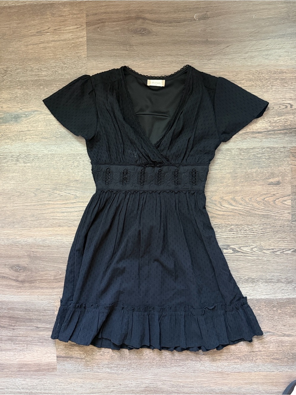 Altar'd State Black Short Sleeve V-Neck Mini Dress